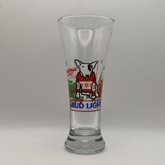 Vintage 1987 Bud Light Spuds MacKenzie Christmas Pilsner Beer Drinking Glass - Picture 1 of 6